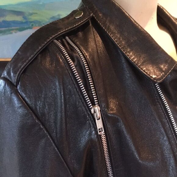 Leather Cafe Racing Jacket Adjustable Johnnie Owens black zippers jacket 38 ML - Picture 7 of 9